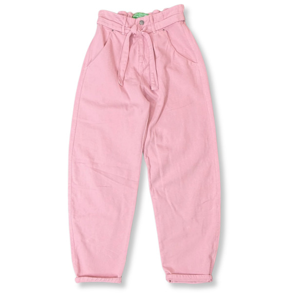 United Colors of Benetton Paperbag Trousers Womens 2 Tapered Pants PINK Twee 90s - Picture 1 of 8